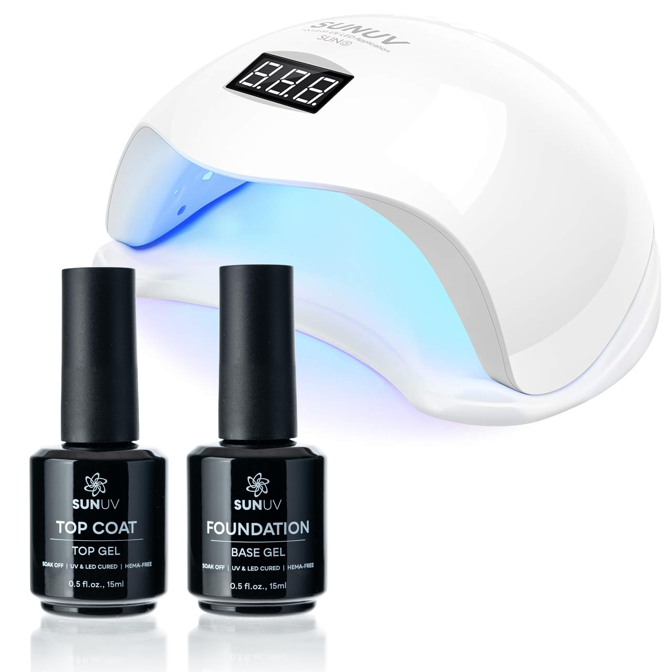 SUNUV SUN5 UV Light for Nails, 15ml Top and Base Coat Gel Polish Set Home and Salon Use
