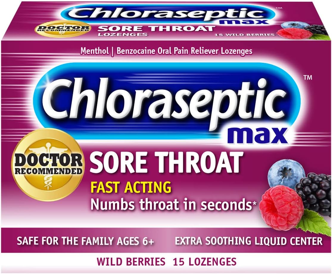 Chloraseptic Sore Throat Lozenges, Max Strength Wild Berries, 15 ct (Pack of 1)