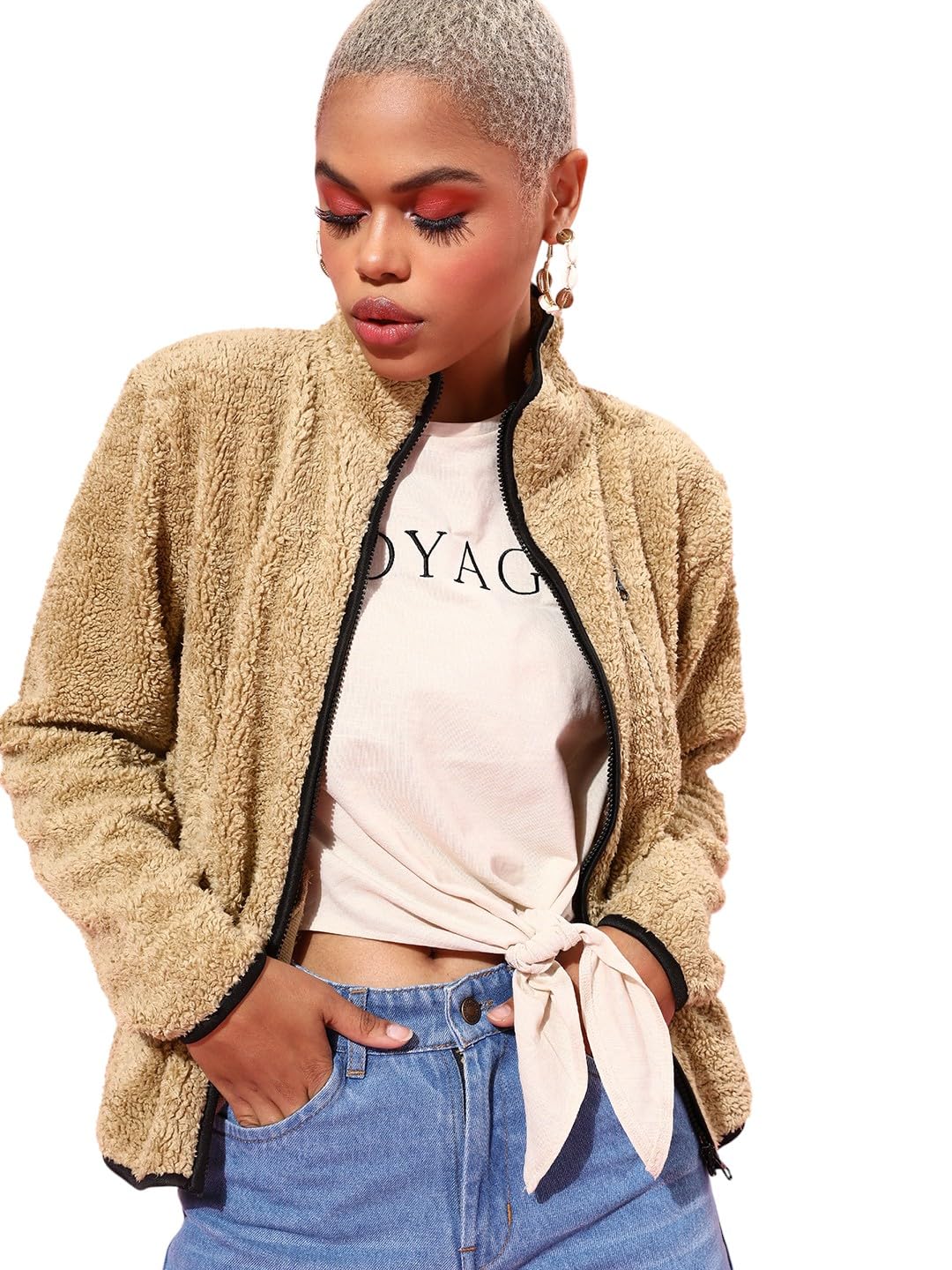 sassafras Beige Faux Fur Contrast Piping Jacket-picture-11