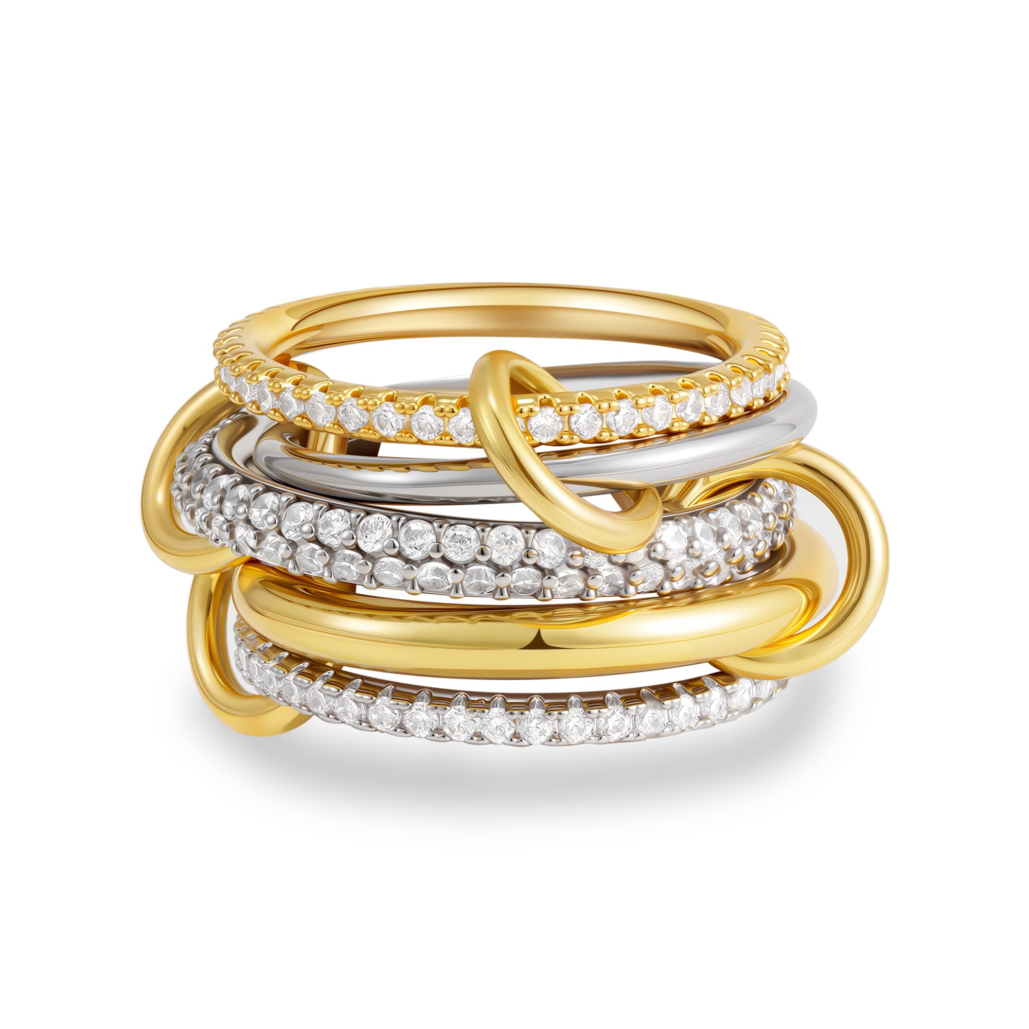 Gold Stackable Rings for Women, 14K Gold Plated Cubic Zirconia Rings, Silver Gold Multi Ring Mixed Metals Stackable Ring Set for Women Non Tarnish