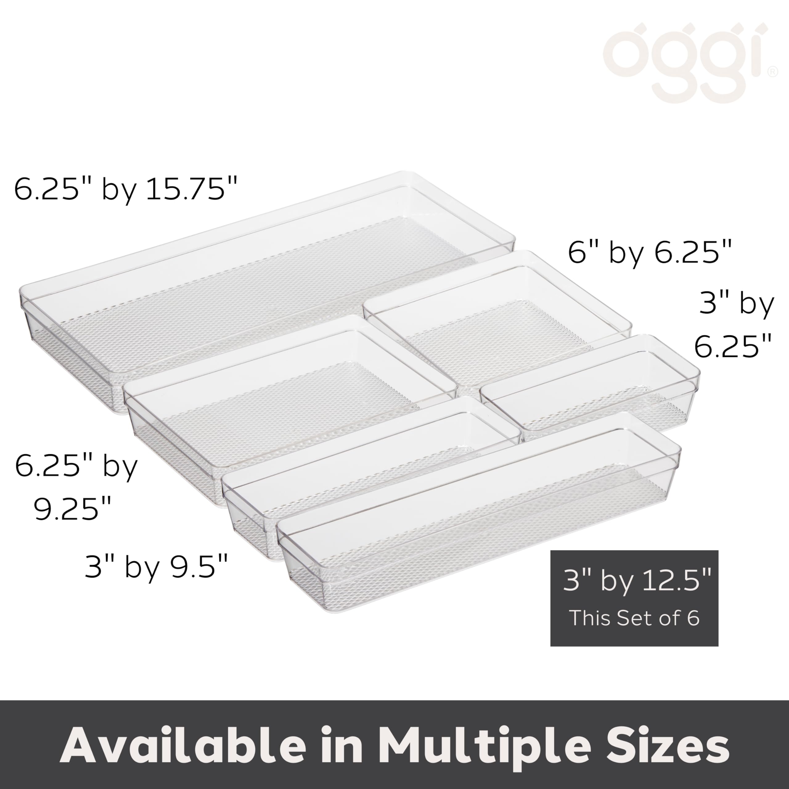 Oggi Przezroczysty organizer do szuflad – 7,6 x 31,8 cm (zestaw 6 sztuk) – idealny do organizowania szuflad kuchennych, biura, biurka, sztućców, przyborów kuchennych, kosmetyków i łazienek