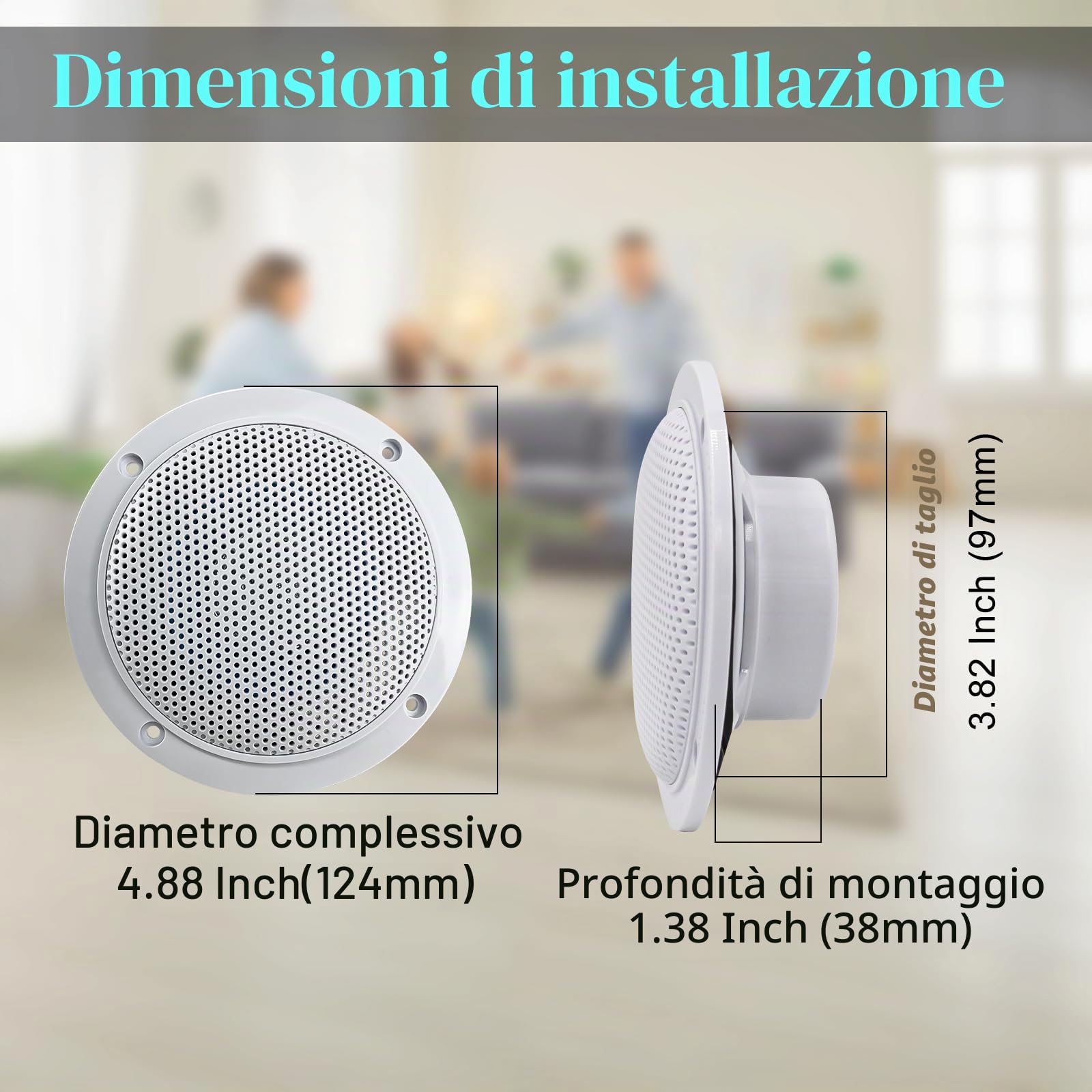 STUDIOFINIX Altoparlanti a Tetto Bluetooth Impermeabili da 10 cm per Bagno, Cucina, Casa, All'aperto, Camper, Carretto da Golf e Barca con Montaggio Incastonato(Bianco)