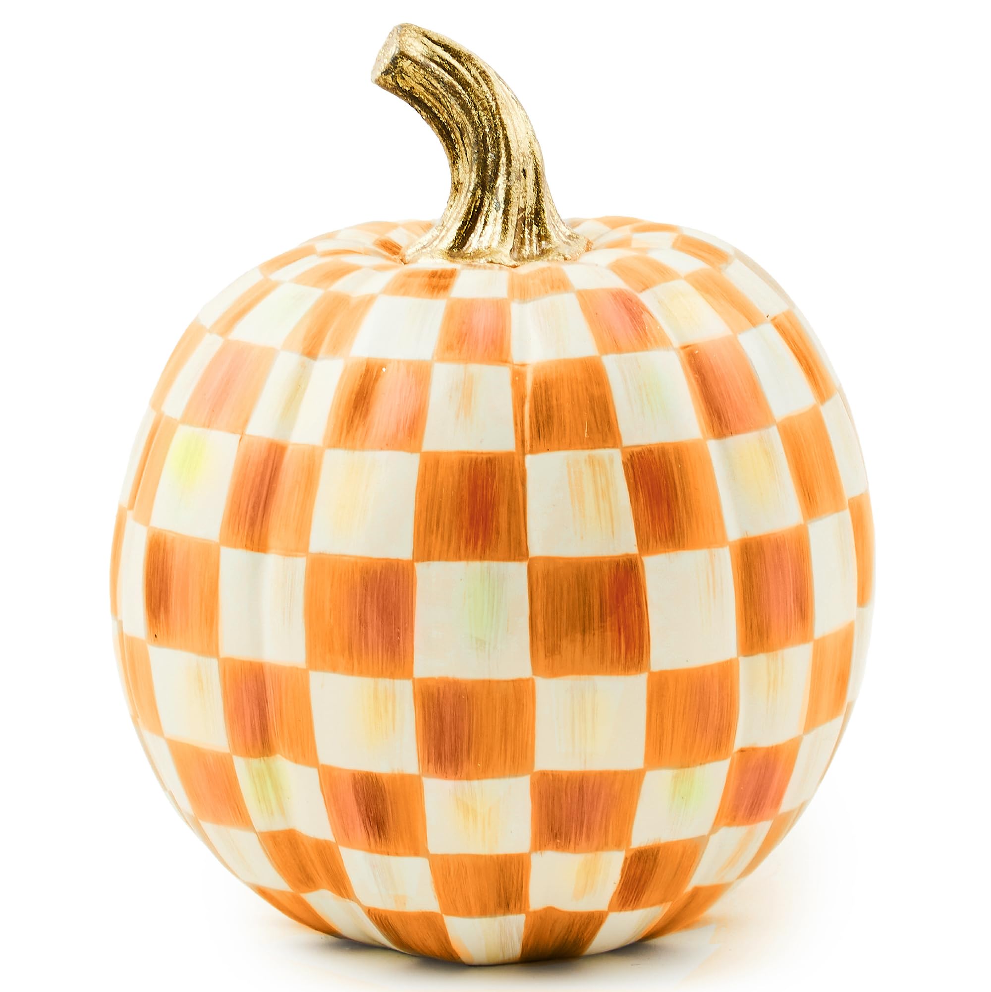 MACKENZIE-CHILDS Resin Pumpkin, Small, Orange-and-White Orange Check