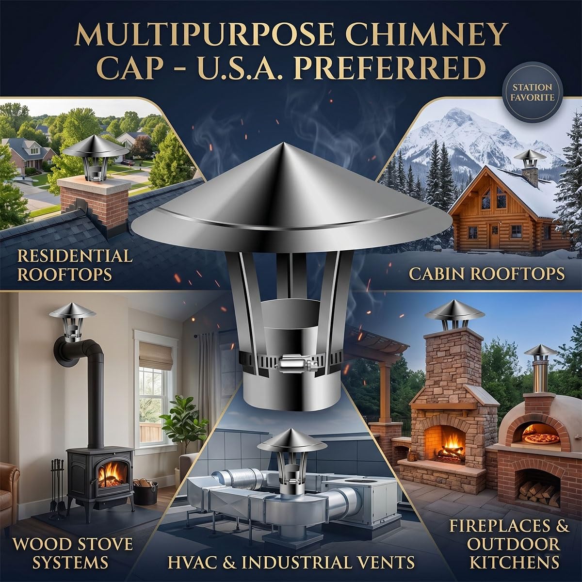 Sombrerete Chimenea Acero Inoxidable Tapa Protectora para Tubo de Estufa Caperuza Antilluvia Sombrero de Ventilación Techo Salida Humos Deflector Viento Tiro Óptimo Fácil Montaje(300mm)