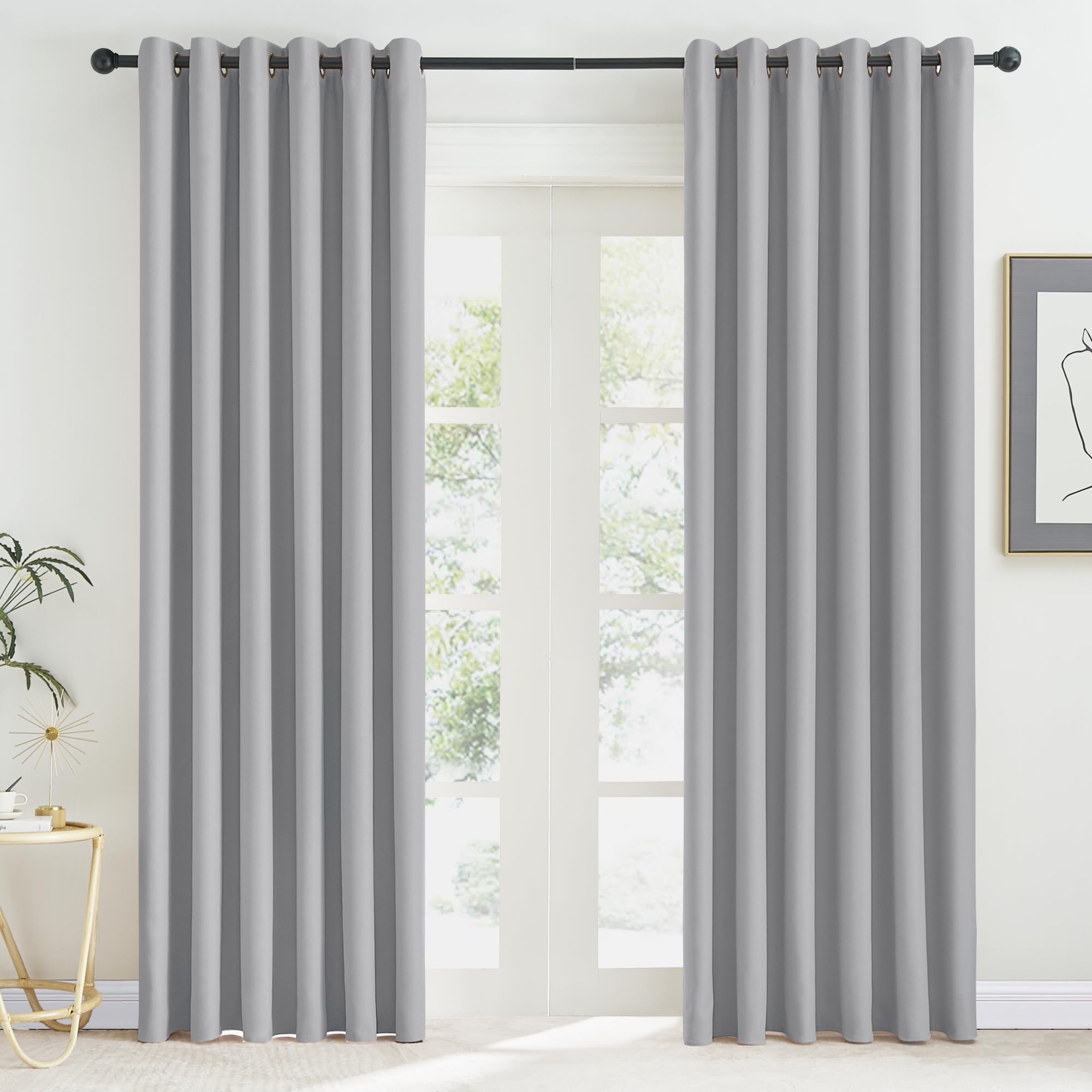 Rideaux grande largeur occultants gris clair 200x220cm pour salon