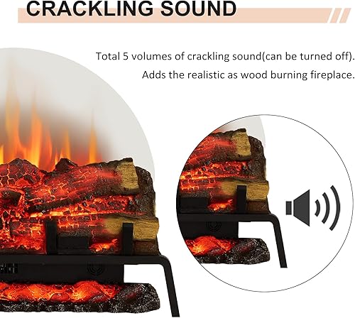 Miniatura 5 de PuraFlame Juego de troncos de chimenea eléctrica de pie de 27 pulgadas, calentador de 750 W1500 W, 6 colores de llama con 5 brillo, sonido