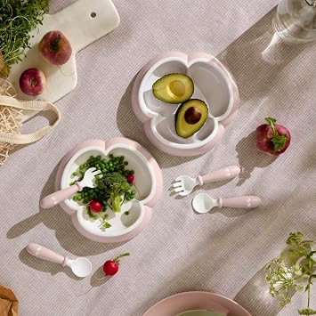 BabyBjorn RN Baby Plate, Spoon and Fork, 2 Sets, Powder Pink