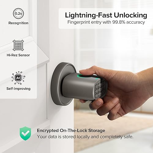 Miniatura 3 de Cerradura de puerta de entrada sin llave, cerradura de puerta de huellas dactilares con teclado biométrico, bloqueo automático para puertas