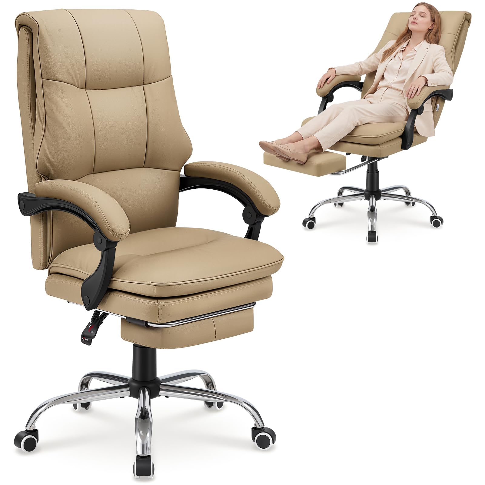 Warmiehomy Big and Tall Office Chair Ergonomic Executive Chairs, Khaki