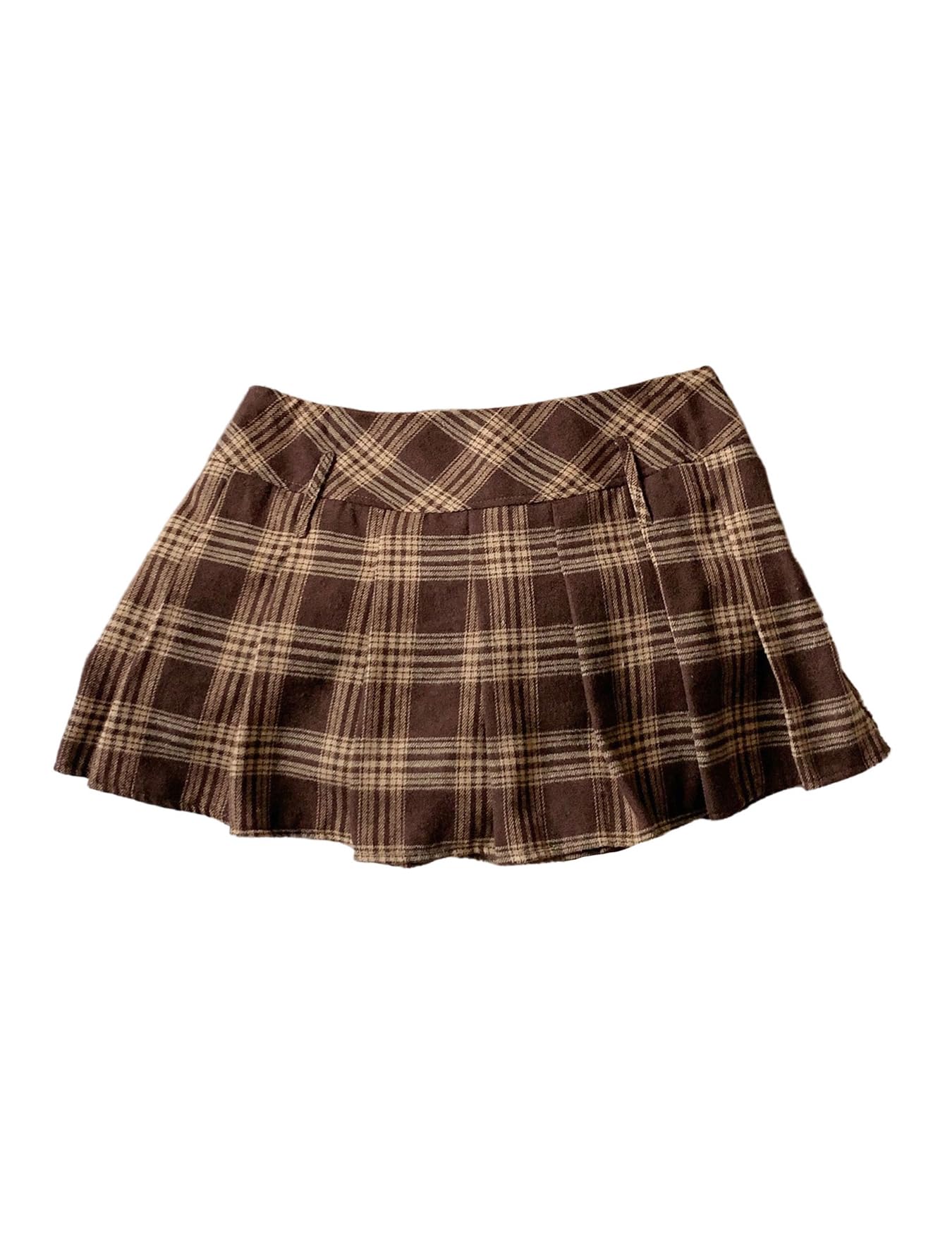 Womens Plus Size Plaid Mini Skirt Low Rise Pleated Skirts A Line Uniform Skirts