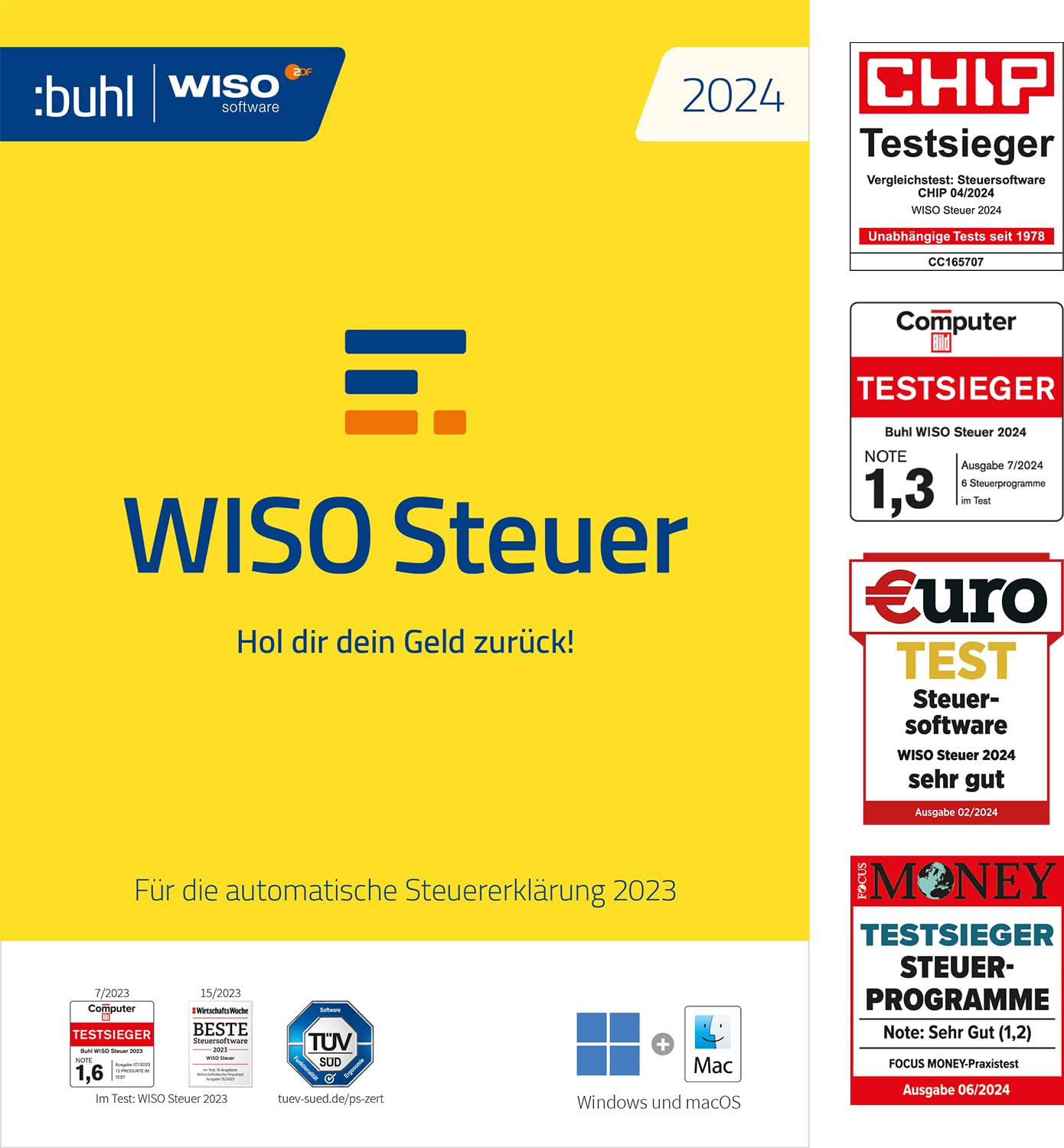 WISO Steuer 2024 (für Steuerjahr 2023), Für Windows, Mac, Smartphones und Tablets, frustfreie Verpackung