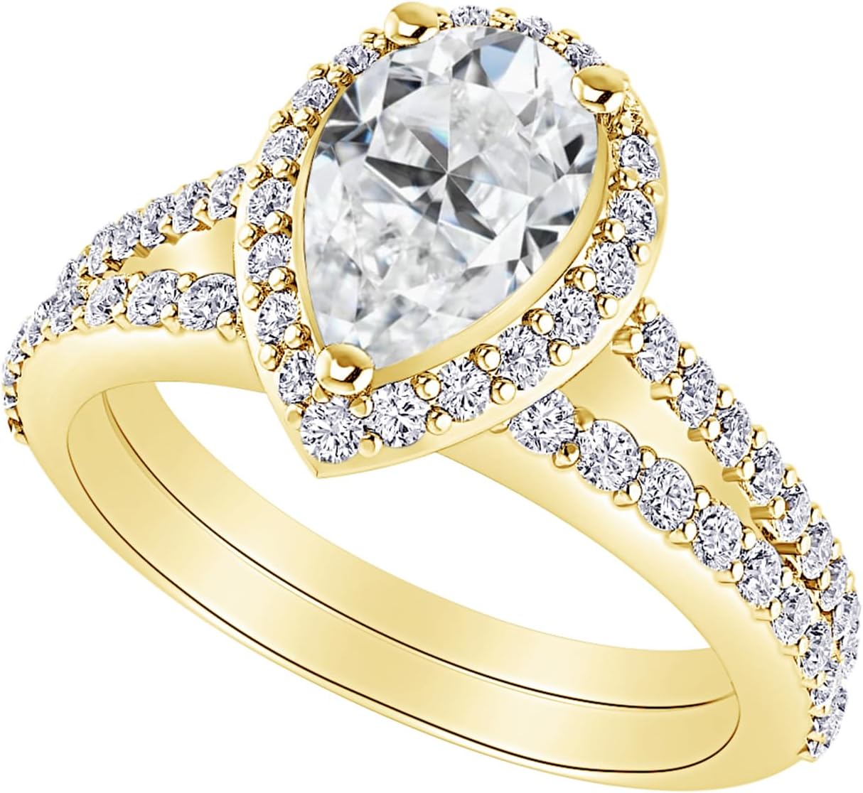 1-8 Carat (ctw) White Gold Pear Cut LAB GROWN Diamond Pear Shaped Halo Diamonds Wedding Bridal Set (Color D-E Clarity VS1-VS2)