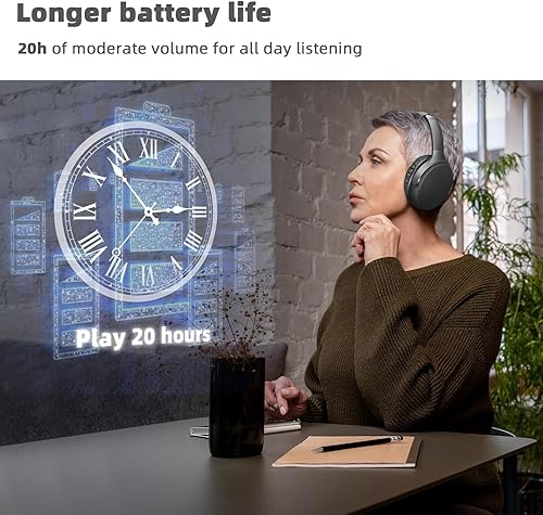 Miniatura 6 de makemate BKM300 Auriculares inalámbricos para TV Bluetooth con 4 opciones de salida (óptica, AUX, RCA y USB), alcance de 165 pies, mayor volumen, 20