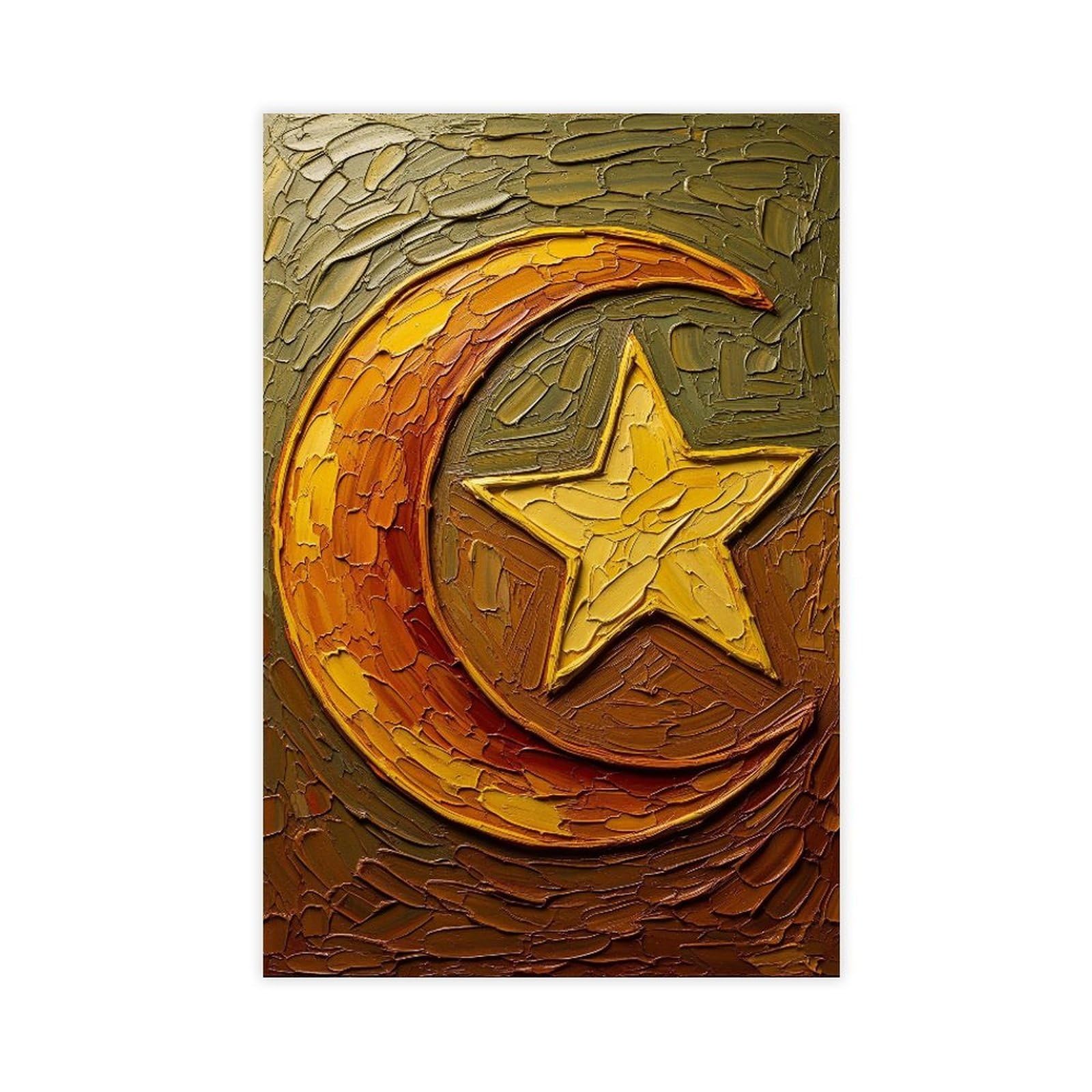 Ywtjax Unframe-Style Crescent & Star Poster Canvas Poster For Home Decor Gift