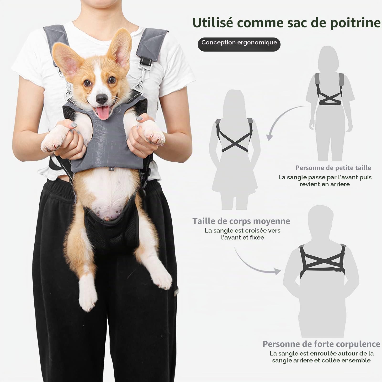 PETCUTE Sac à dos pour animal de compagnie - Réglable - Pour petits chiens et chats - Portable et respirant - Avec bande réfléchissante - Jusqu'à 15 kg - Pour les voyages