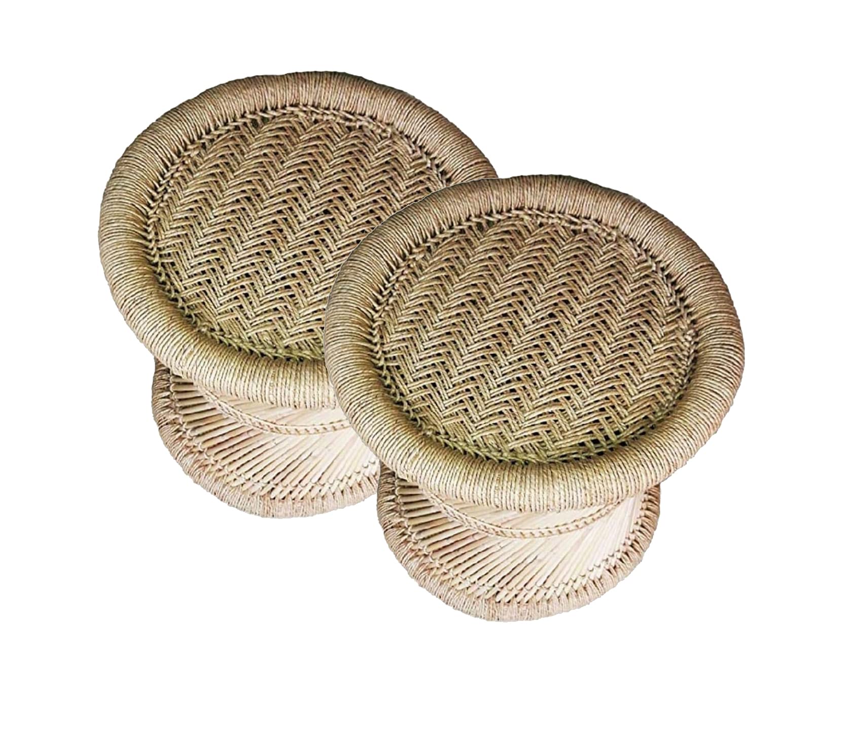 HARSHIT ENTERPRISES! Natural Bamboo Mudda Stool with Beige Combo Pack (13 X 14 inches)
