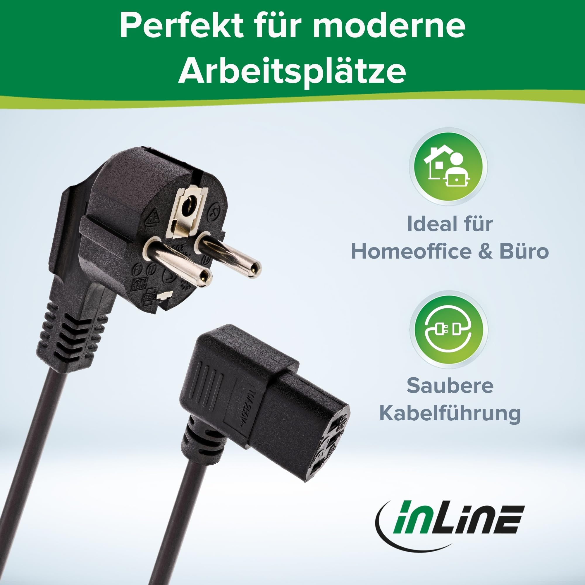 InLine 16752D kabel sieciowy, zestyk ochronny kątowy na wtyczce urządzenia zimnego C13 zagięty w lewo, 3 m, czarny