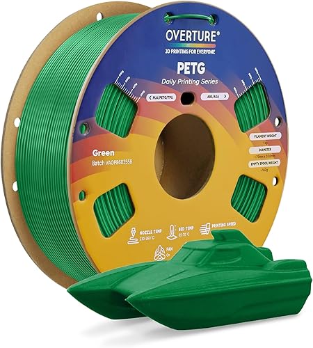 Overture Petg - Filamento de 0.07 pulgadas con superficie de construcción 3D 7.87 x 7.87 pulgadas, consumibles para impresora 3D, carrete de 2.2