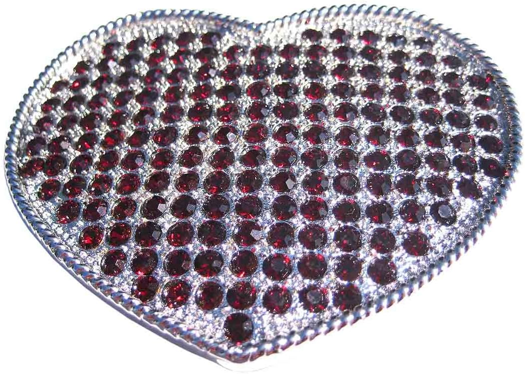 Deep Red Rhinestone Covered Heart Shaped Belt Buckle