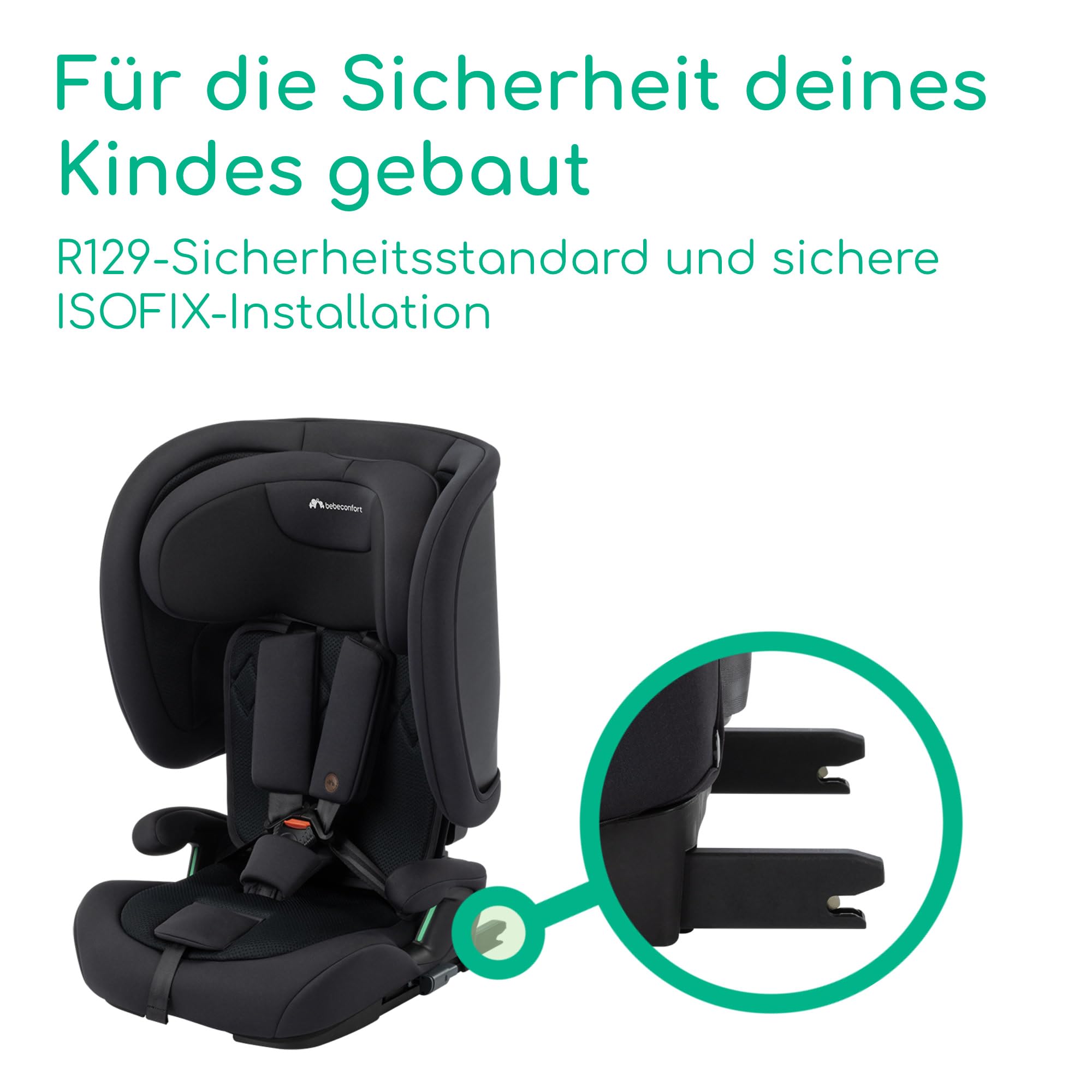 Bebeconfort Ever & Go i-Size, Mitwachsender Kindersitz 9-36 kg, 15 Mon. bis 12 J., 76-150 cm, Klappbarer Kinderautositz, Kompakt + Leicht (6 kg), 15 Kopfstützenpositionen, Full Black
