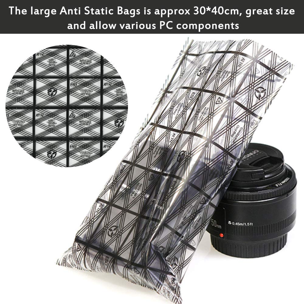 30x40 Cm 20 Sacchetti Antistatici - Con Adesivi Di Avvertimento, Per Hard Disk, Schede Madri, Componenti PC Sacchetti Protezione Elettronica