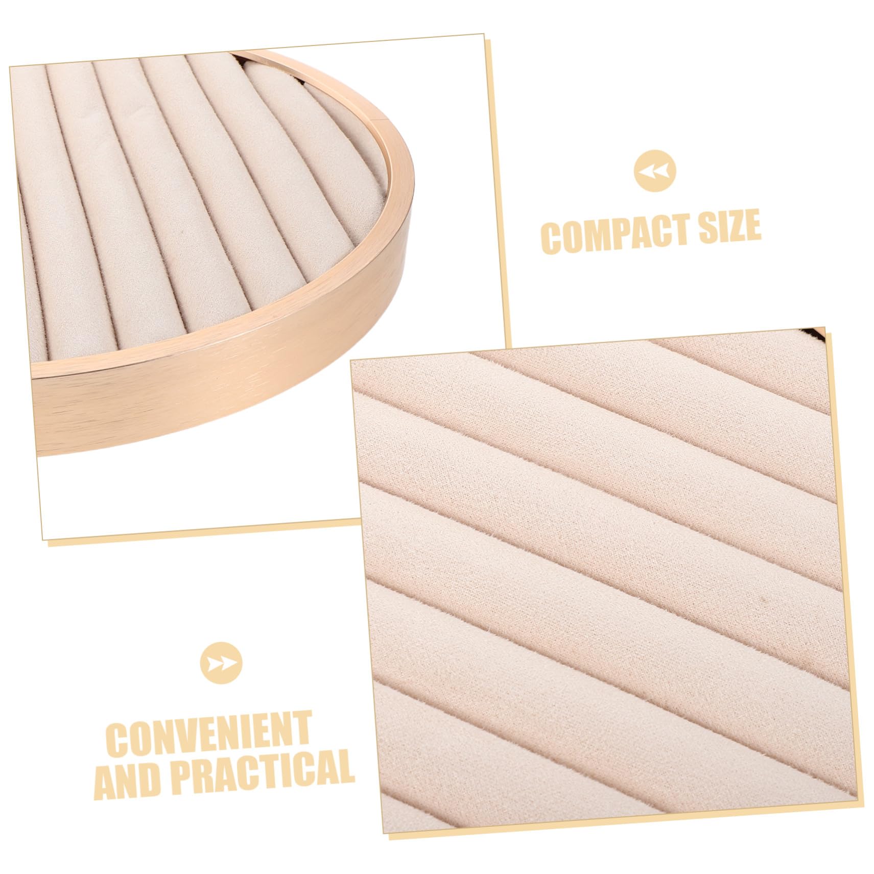 Vassoio Rotondo per Gioielli Beige in Metallo e Velluto 11, 55 Pollici | Layout Multifunzione, Portatile, Adatto a Bracciali e Collane, per Vetrine Negozio e Vanity Desktop