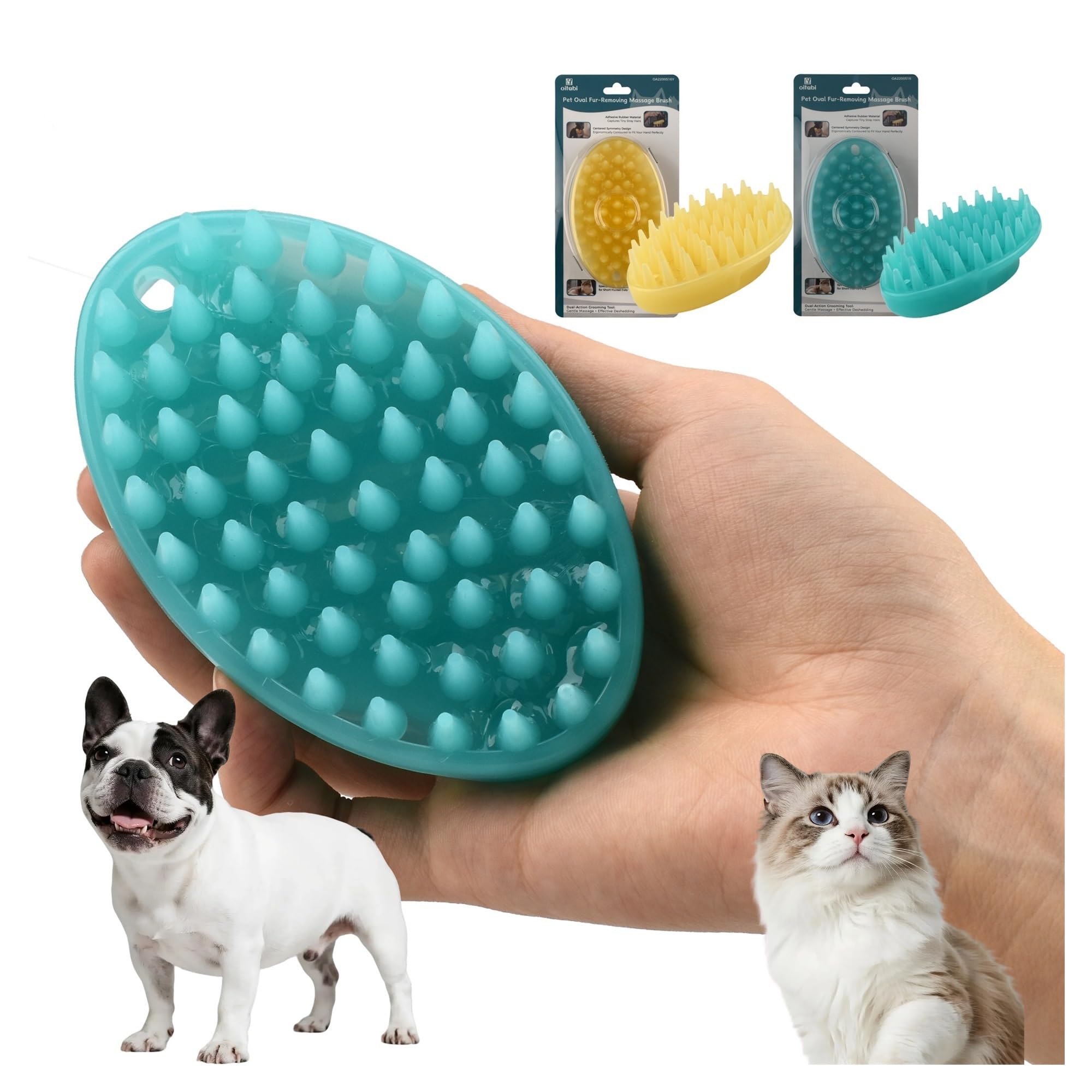 2 piezas Oitabi cepillo de cuidado for mascotas de goma suave(Yellow and Blue 2PCS)