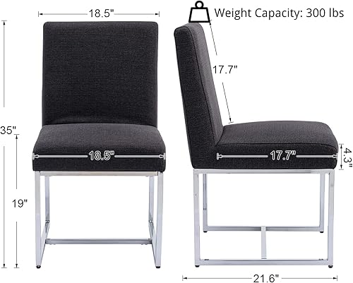 Miniatura 3 de Juego de 2 sillas de comedor modernas tapizadas de lino de mediados de siglo, sillas laterales sin brazos, cómodas sillas de cocina con base de