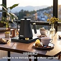 Vista 5 de Hervidor de cuello de cisne de 1200 W con control de temperatura de ± 1 ℉, hervidor eléctrico para café y té, pantalla digital, 4 temperaturas