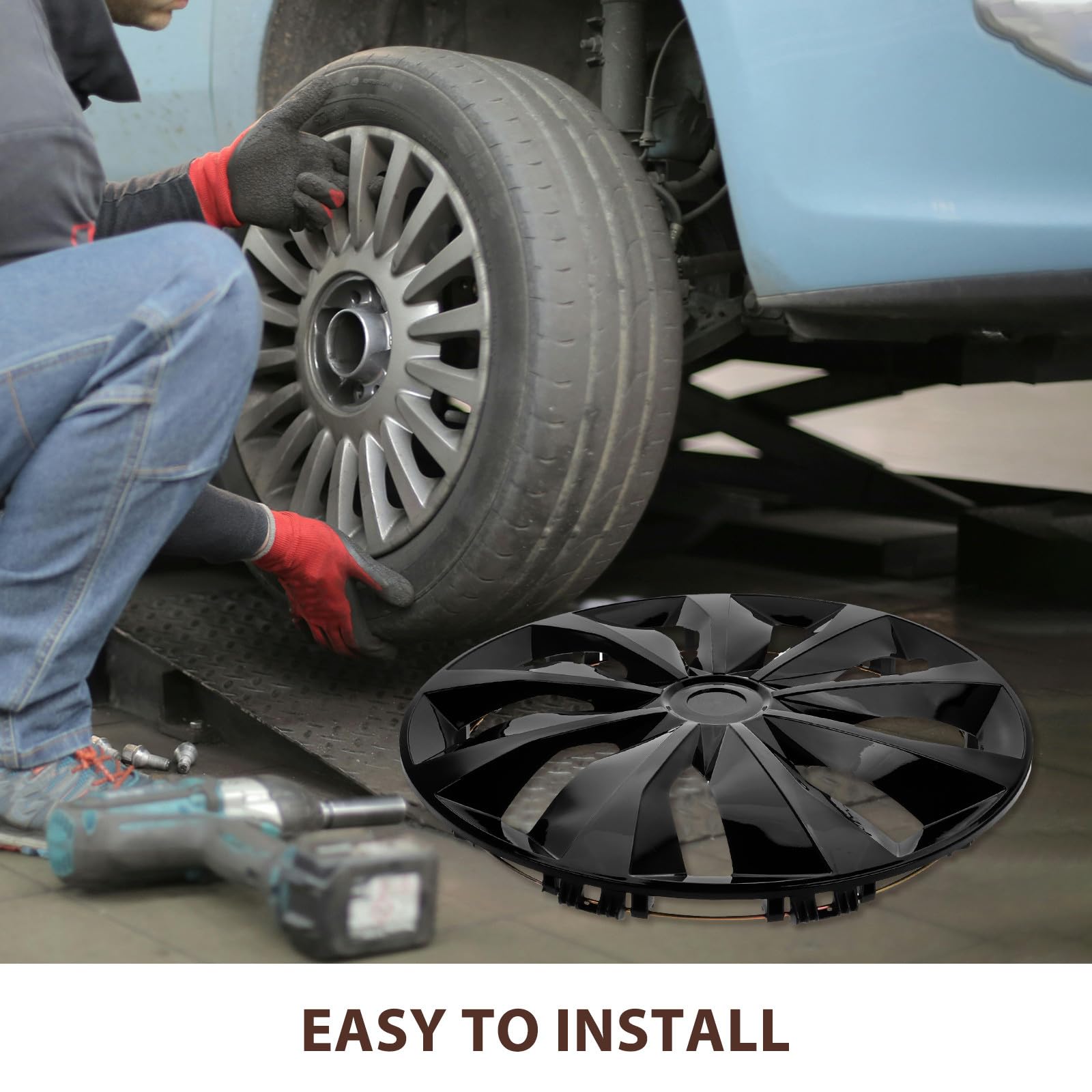 HEMOTON Enjoliveurs Universels de Roue Noir Brillant 15 Pouces en PP pour Voiture, Cache Jante Élégant et Robuste, pour L'extérieur Automobile Style Aléatoire
