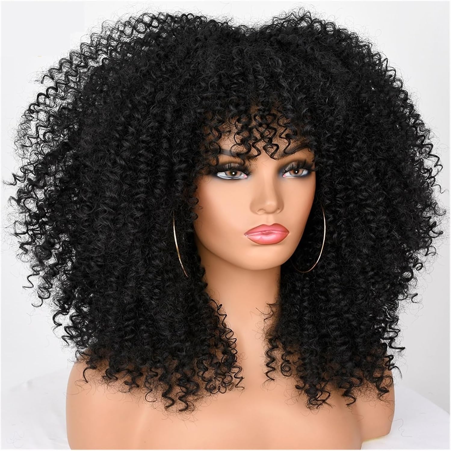 African short curly hair, bangs synthetic, African glueless, fluffy black, orange, brown, curly lady's wig (Color : 1B, Size : 10inches)