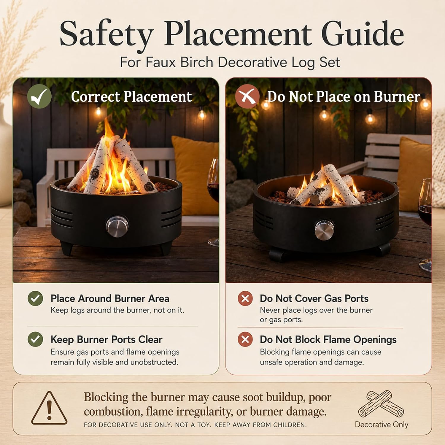 Gas Fireplace Logs for Tabletop Fireplace Fire Pits Decorative Birch Logs