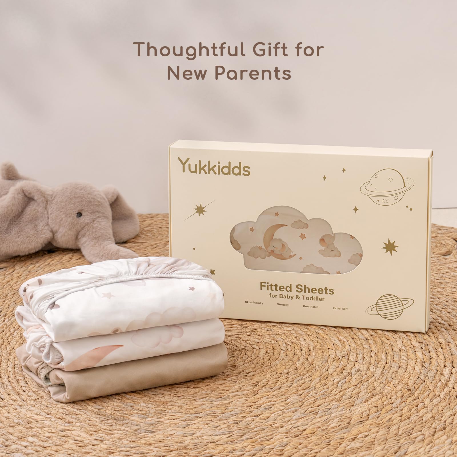 Yukkidds Next to Me Crib Sheets 83x50cm Fitted 3 Pack Baby Crib Sheets Ultra Soft&Breathable Microfiber Baby Cot Bedding Sheets Brown Balloon — view 7