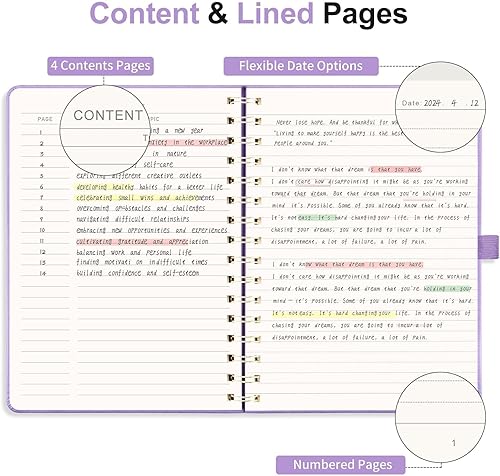 Miniatura 3 de EMSHOI Cuaderno rayado en espiral para mujeres y hombres, 140 páginas numeradas, cuaderno de tapa dura con rayas universitarias para trabajo y toma