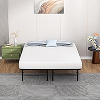 Vista 7 de Base de cama de plataforma metálica de 14 pulgadas con soporte de listones de acero, base de colchón con colchón de espuma viscoelástica de 8
