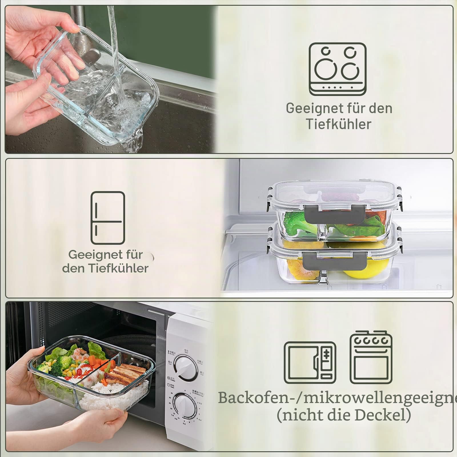 M MCIRCO Lunch-Bento-Boxen aus Glas, 2 Fächer, luftdichte Lunch-Bento-Boxen mit Deckel, Vorratsdosen aus Glas, für Mikrowelle, Backofen, Gefrierschrank und Spülmaschine, 10 Stück