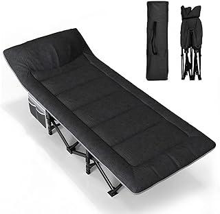 ATORPOK SHOP Camp Beds for Adults with Cushion and Pillow, Comfortable Travel Camping Cot for Sleeping, Portable Tent cot with Carry Bag Supports 450 lbs (Black)