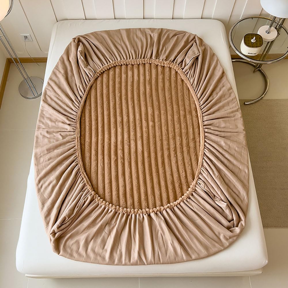 Protector De Cama Ajustable, Funda De Colchón De Piel para Otoño E Invierno, Funda De Colchón Ajustable con Tiras Elásticas-Pink||150x200cm