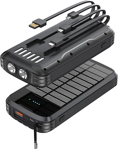 Miniatura 11 de Cargador solar, cargador portátil de 40000 mAh, PD de 20 W, carga rápida, banco de energía solar integrado, 4 cables y entrada USB-C, paquete de