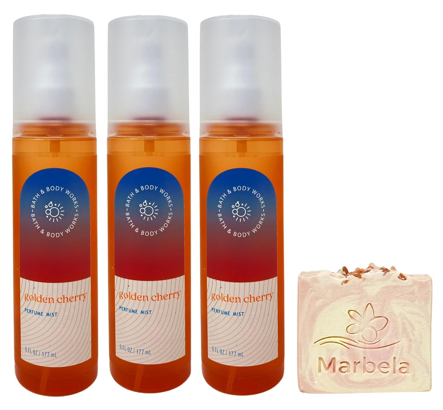 Bath & Body Works Golden Cherry 3 Perfume Mists with a Himalayan Salts Springs Bar Soap