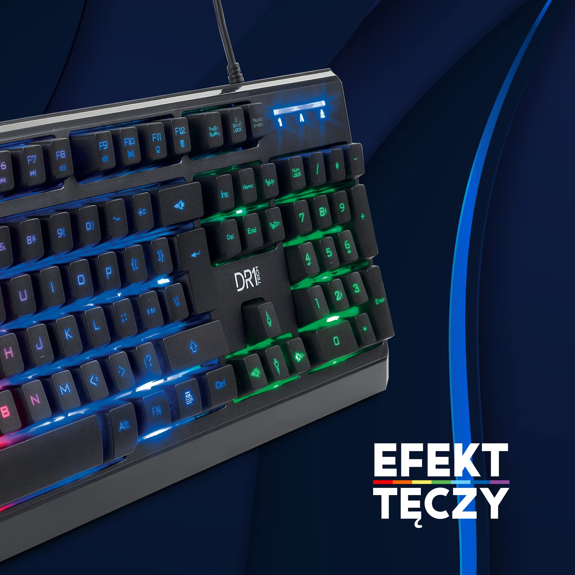 [Amazon Exclusive] DR1TECH Puma Ergonomiczna I Podświetlana Klawiatura Do Gier Dla PC - 104 Przyciski Z 6 Klawiszami Rollover - Klawiatura USB Z Przewodem (QWERTY US-International)