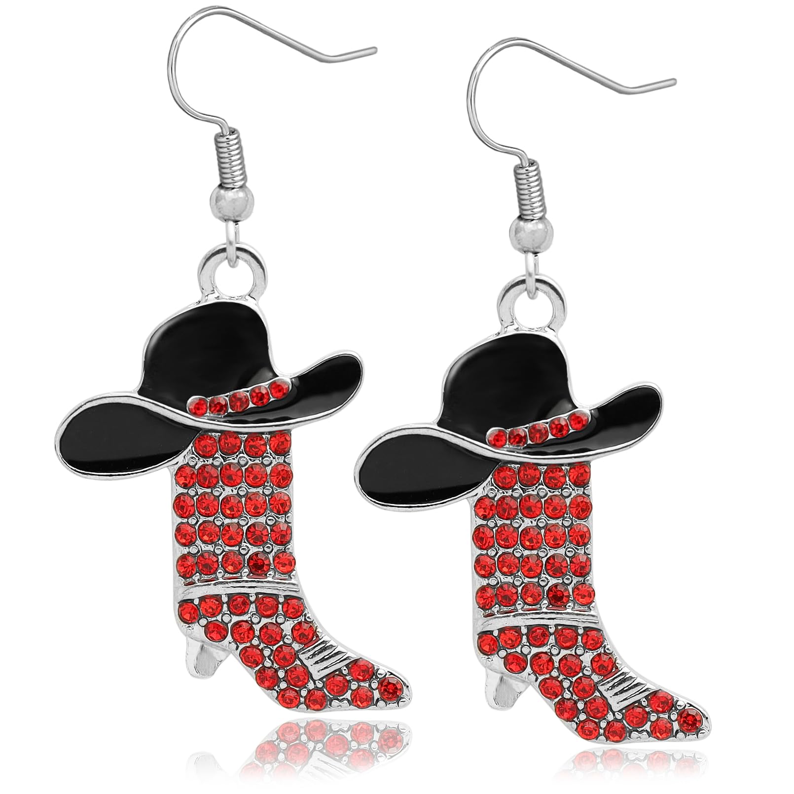 RechicGu Rhinestone Western Boots Earrings Cowgirl Cowboy Enamel Hat Bohemian Rodeo Boot Drop Dangle Earrings for Women