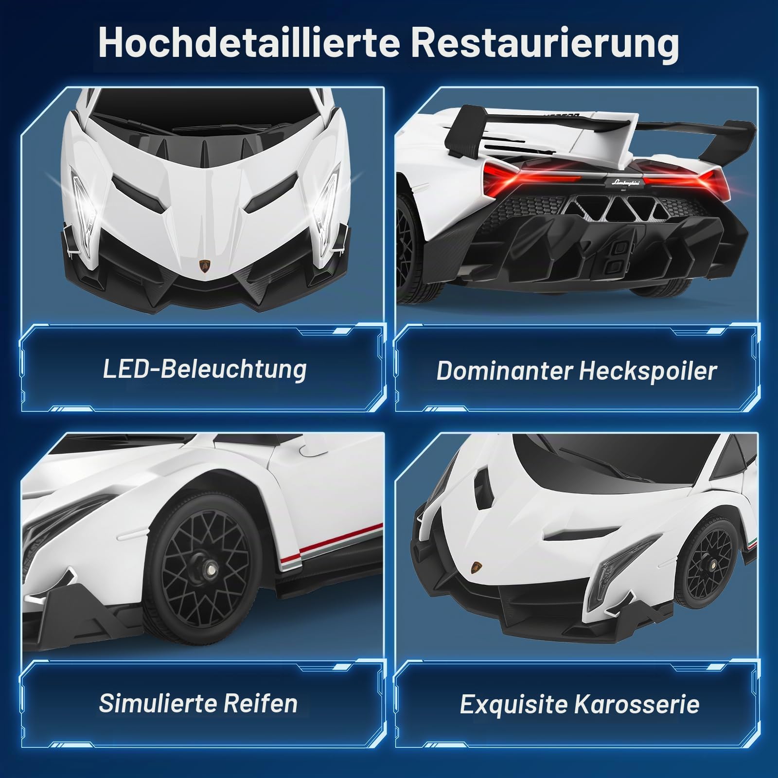 Lamborghini Spielzeugauto, 2.4 GHz Ferngesteuertes Auto, 1:18 4WD RC Drift mit LED-Augen, Geschwindigkeit 35 km/h, Rennen Car Spielzeug Geschenke für Jungen Mädchen 5 6 7 8 9 10 11 12+ Jahre