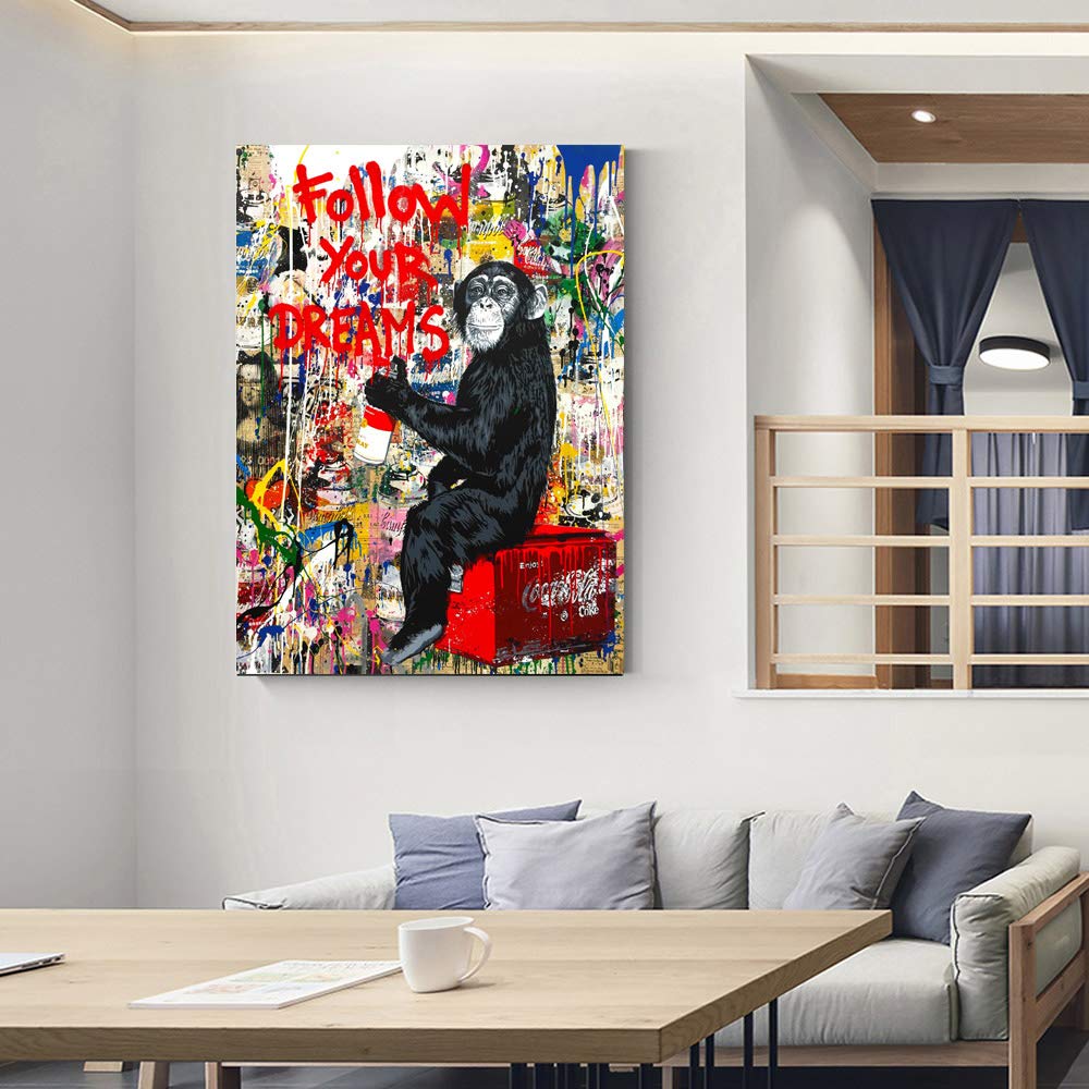 MJEDC Banksy Bilder Leinwand Follow Your Dreams Graffiti Street Art Leinwandbild Fertig Auf Keilrahmen Kunstdrucke Wohnzimmer Wanddekoration Deko XXL (40x60cm(15.7x23.6inch))