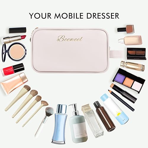 Miniatura 6 de Bolsa de maquillaje de piel sintética impermeable, bolsa de cosméticos de tres capas, bolsa de maquillaje esencial de viaje, bolsas de viaje para