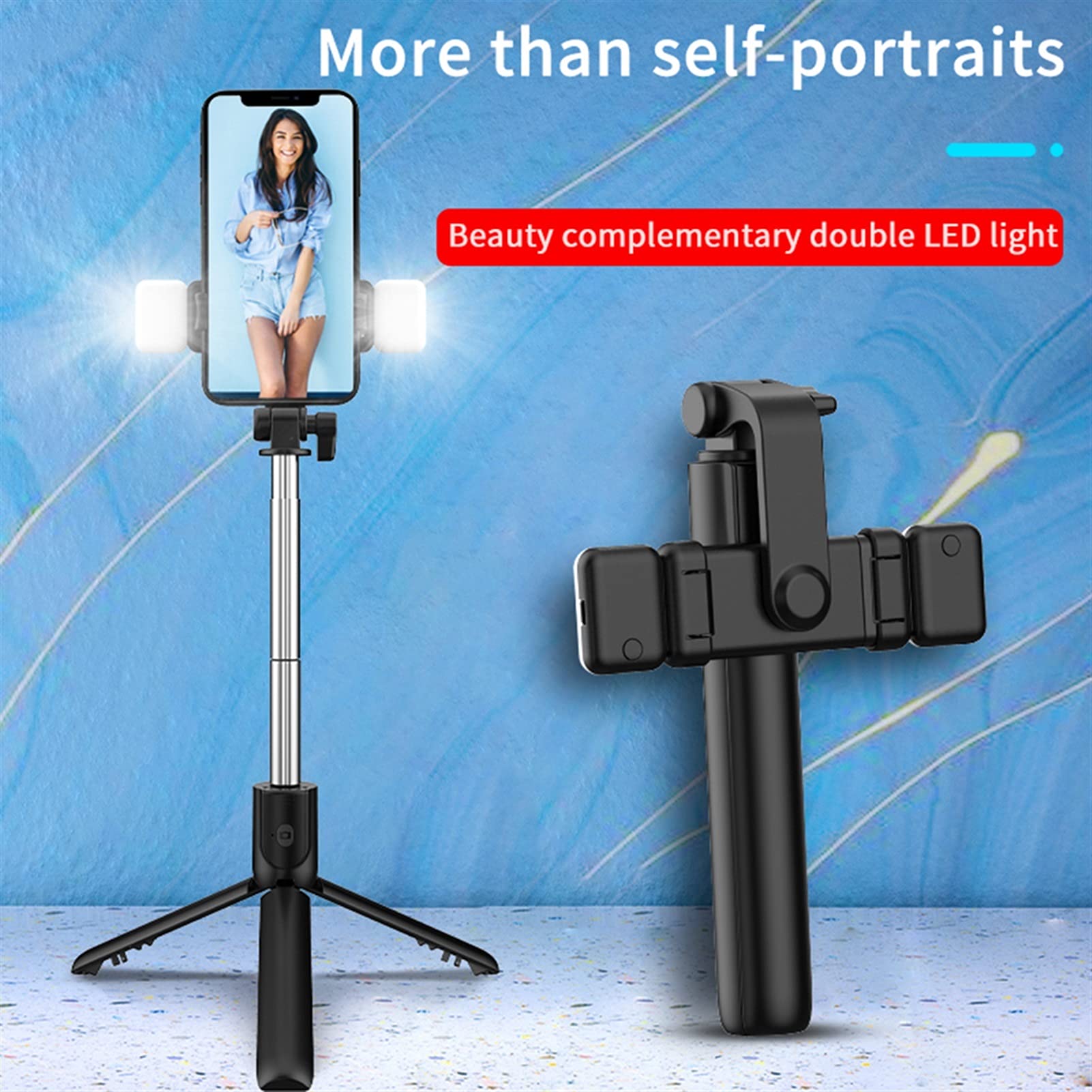 SCRUBY Bastone per selfie per telefono, regolabile, pieghevole, estensibile, monopiede con telecomando wireless Bluetooth (nero)