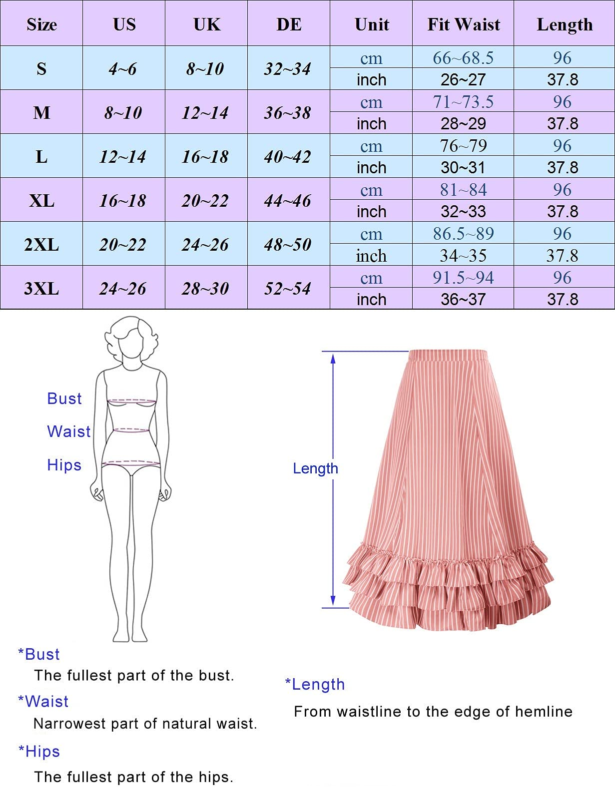 WQZYY&ASDCD Bleistiftrock Midi Lange Röcke Damen Sommer Hohe Taille Gestreifte Retro Dame Rüschenröcke Für Frauen
