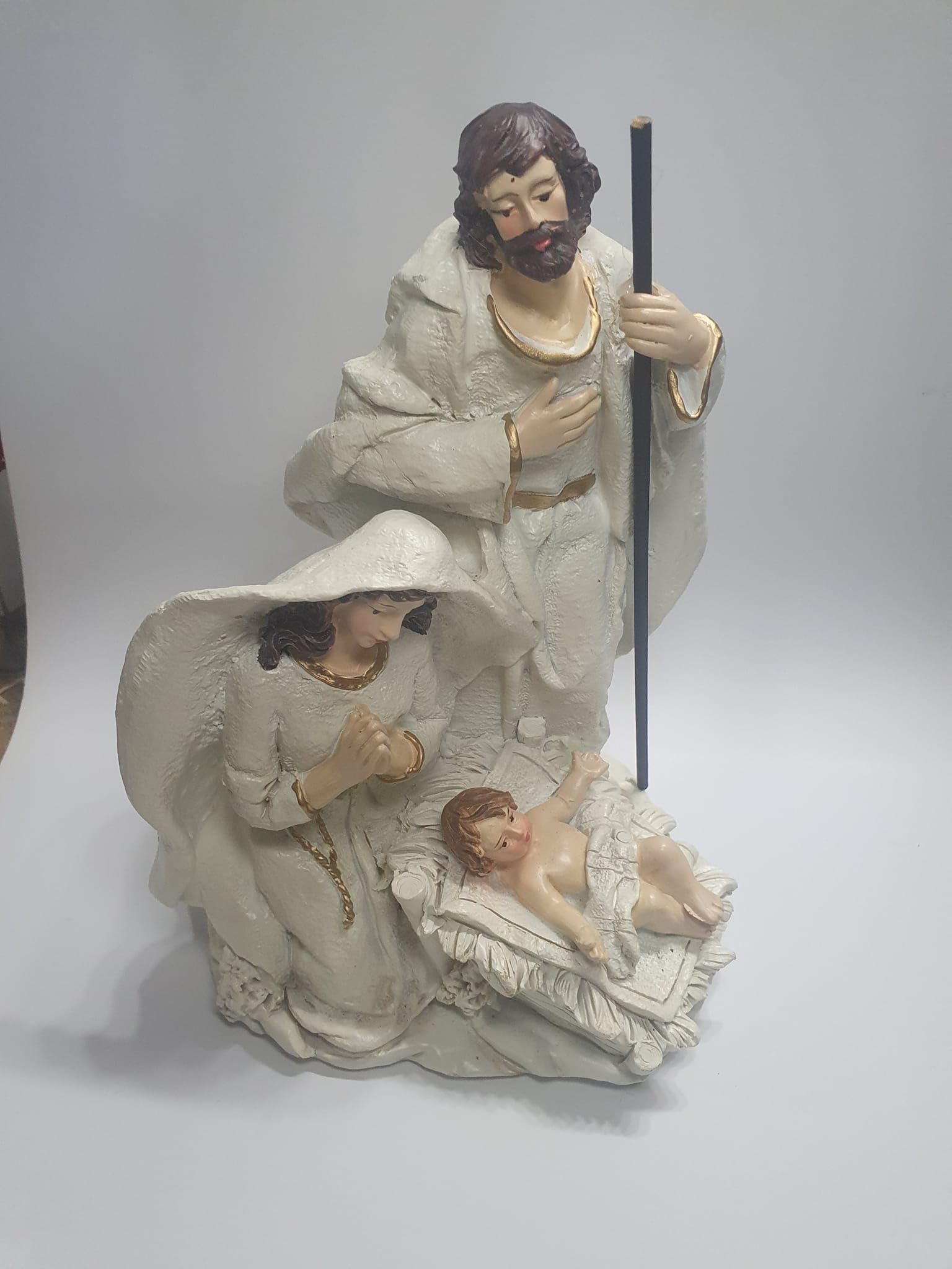 Tempel Krippe Durchmesser 25 Höhe 40 cm Holz und Kork mit Krippe 21 cm weißes Harz Maria Jesu Josef