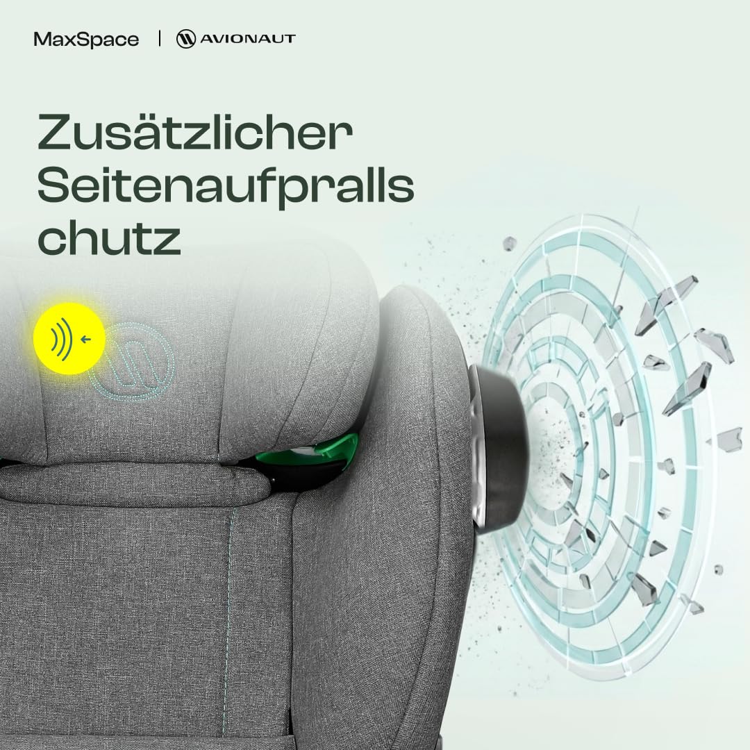 Kindersitz 15-36 kg Avionaut MaxSpace Smart Comfort System+ ergonomisch, sicher & bequem – mit verstellbarer Rückenlehne – ideal zum Schlafen und für lange Autofahrten (Grey)