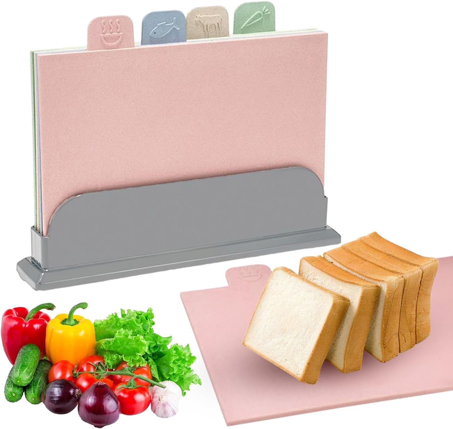 5-teiliges Schneidebrett-Set – Farbcodiert, BPA-frei, Mit Ständer, 33,5 X 23,5 Cm